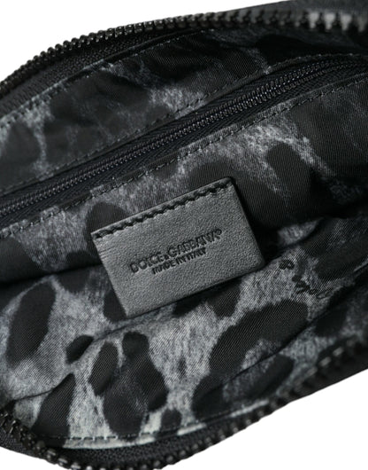 Black Nylon Logo Plaque Keyring Pouch Clutch Bag