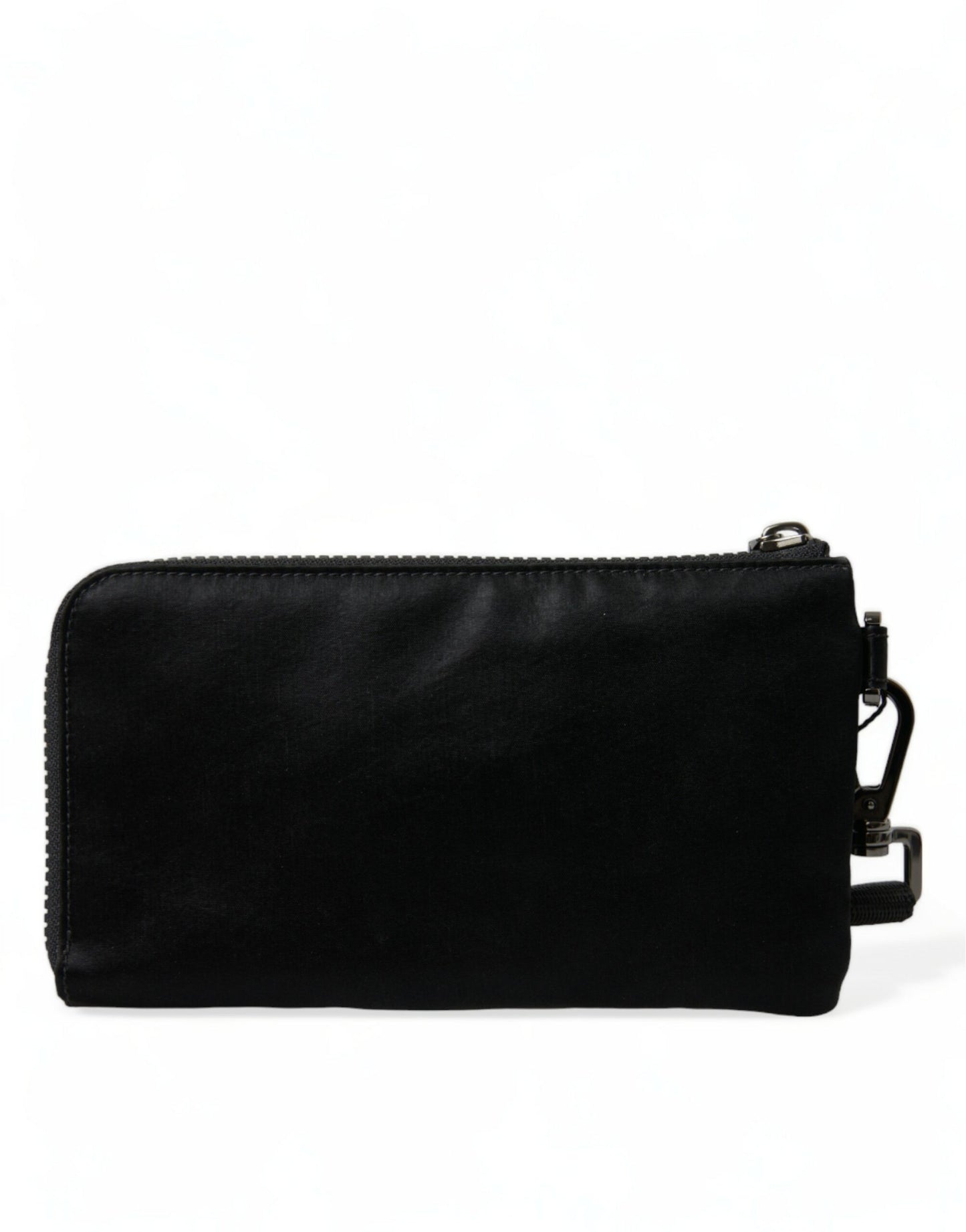 Black Nylon Logo Plaque Keyring Pouch Clutch Bag