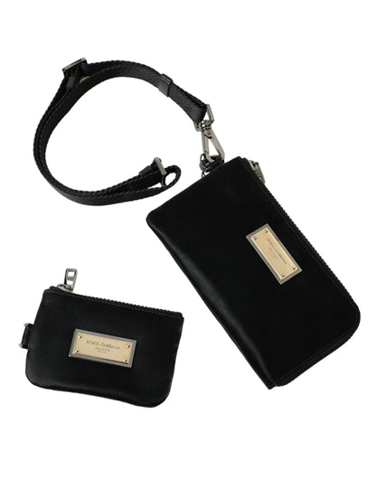 Black Nylon Logo Plaque Keyring Pouch Clutch Bag