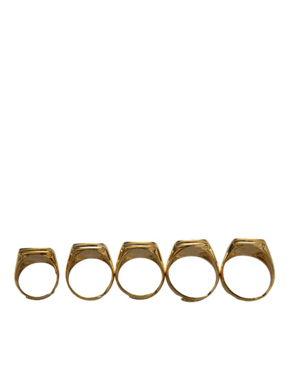 Gold Brass ROYAL Enamel Set of 5 Ring