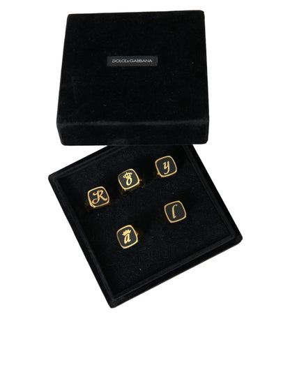 Gold Brass ROYAL Enamel Set of 5 Ring