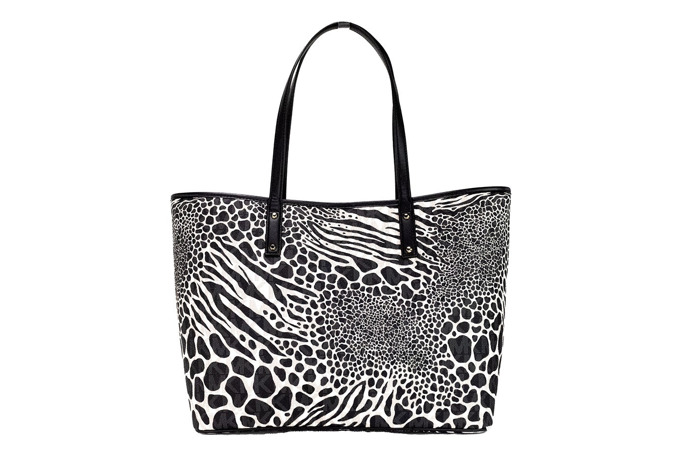 Michael Kors Carter Large Black Animal Print PVC Open Tote Shoulder Handbag