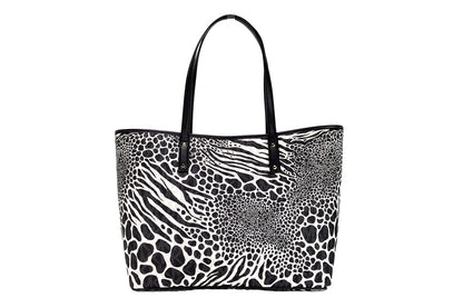 Michael Kors Carter Large Black Animal Print PVC Open Tote Shoulder Handbag