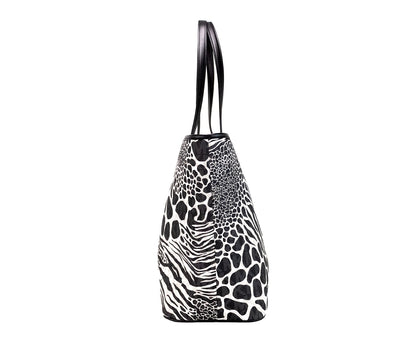 Michael Kors Carter Large Black Animal Print PVC Open Tote Shoulder Handbag