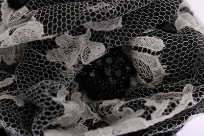 Black White Floral Lace Crystal Hair Claw