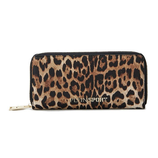 Plein Sport Brown Leopard Print Polyethylene Zipper Wallet