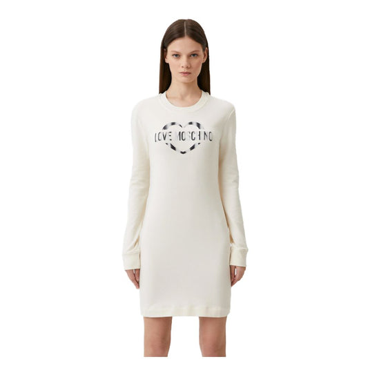 Love Moschino White Cotton Blend Logo Dress