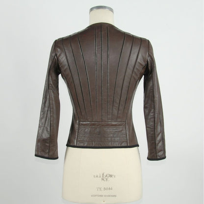 Emilio Romanelli Ladies' Brown Genuine Leather Collarless Jacket