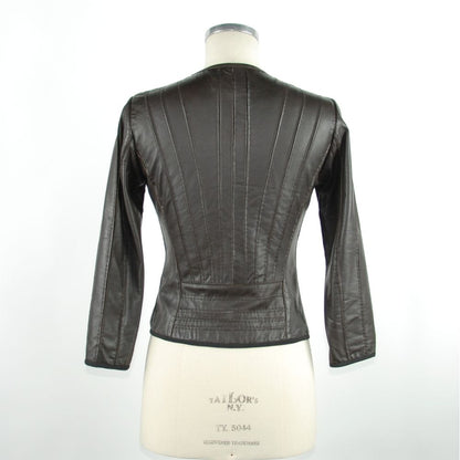 Emilio Romanelli Ladies' Black Genuine Leather Collarless Jacket