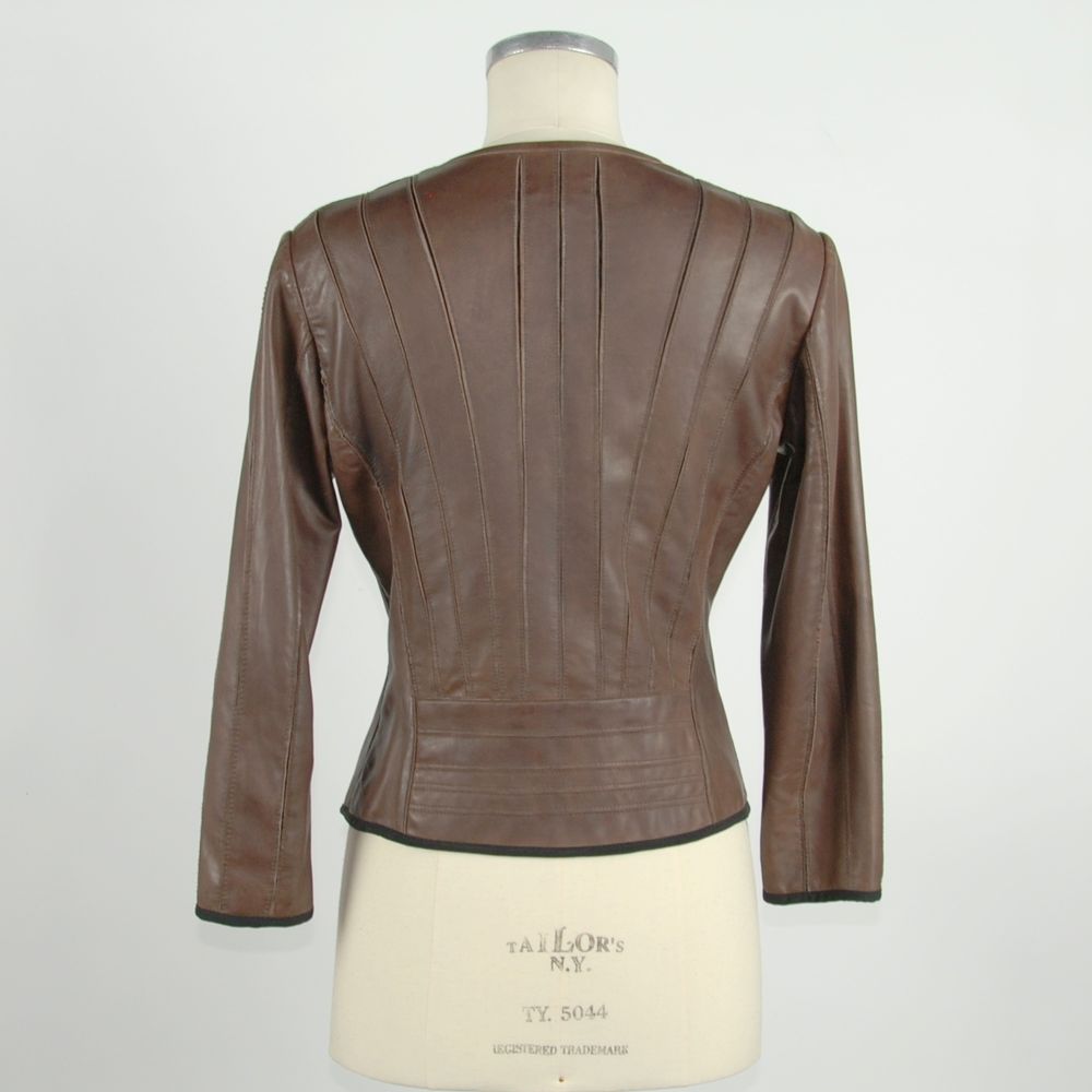 Emilio Romanelli Ladies' Collarless Brown Genuine Leather Jacket