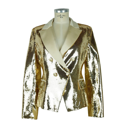 Elisabetta Franchi Women's Yellow Gold Polyester Double Breasted Sequins Classic Jacket