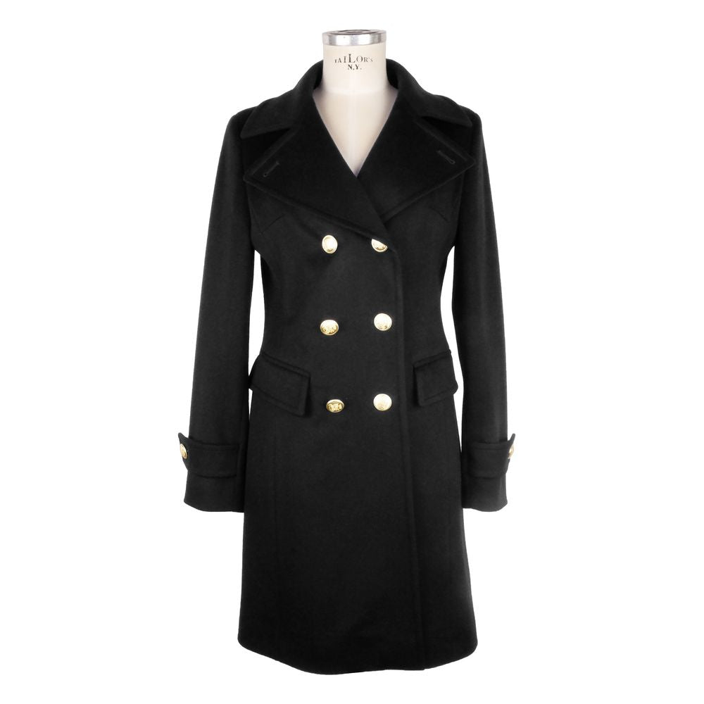 Women's Black Virgin Wool Double Breasted Over Coat