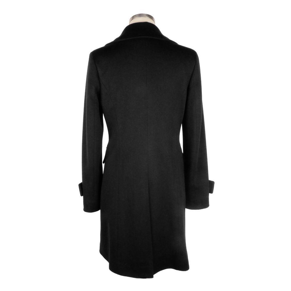 Women's Black Virgin Wool Double Breasted Over Coat