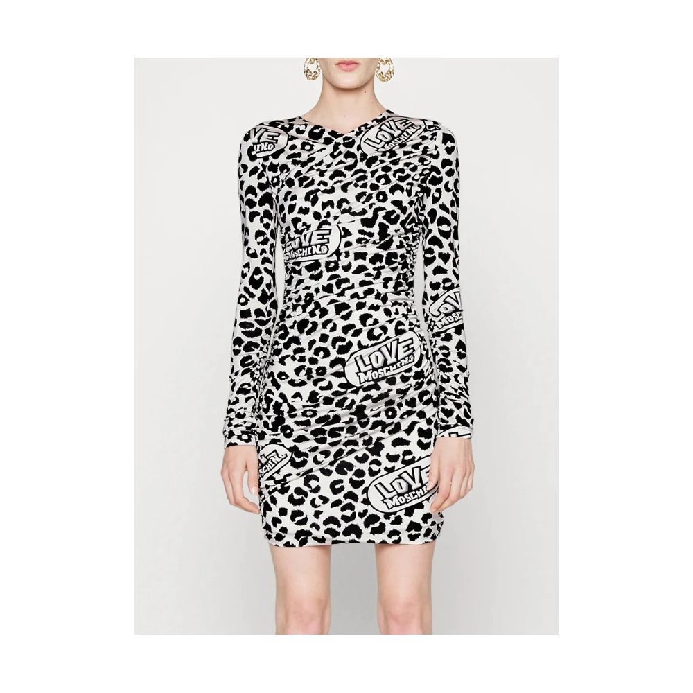 Love Moschino White Leopard Print Viscose Dress