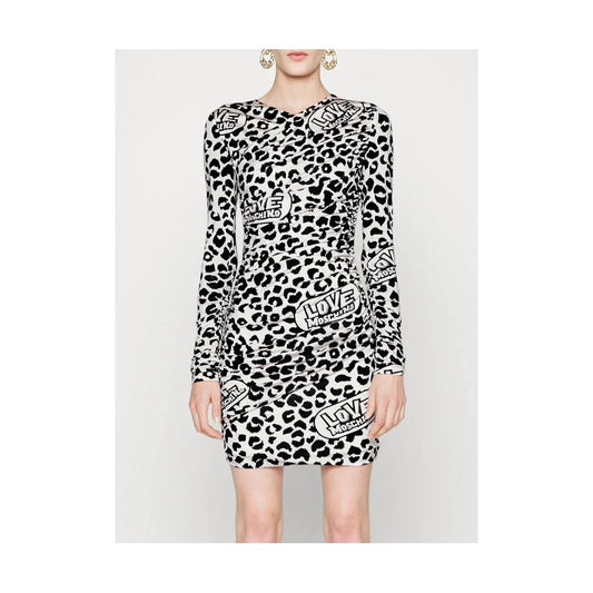 Love Moschino White Leopard Print Viscose Dress