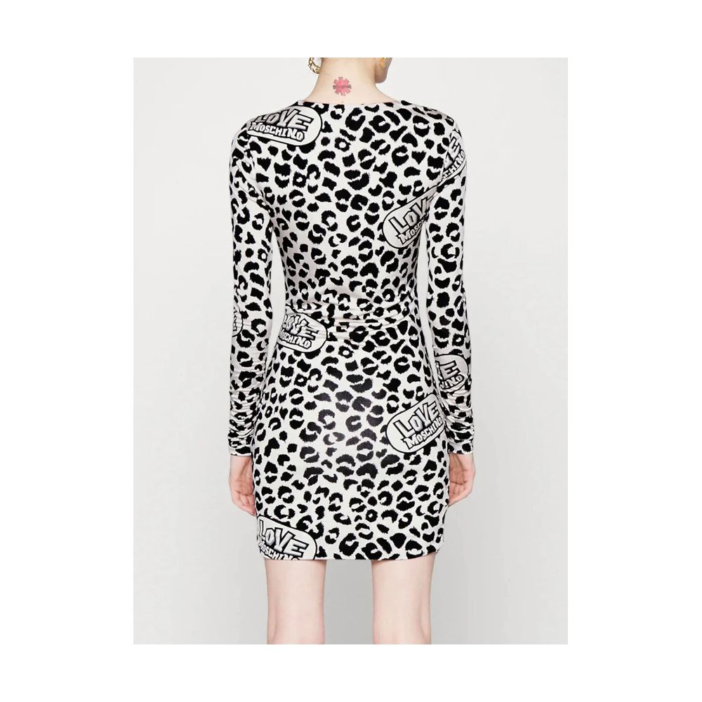 Love Moschino White Leopard Print Viscose Dress