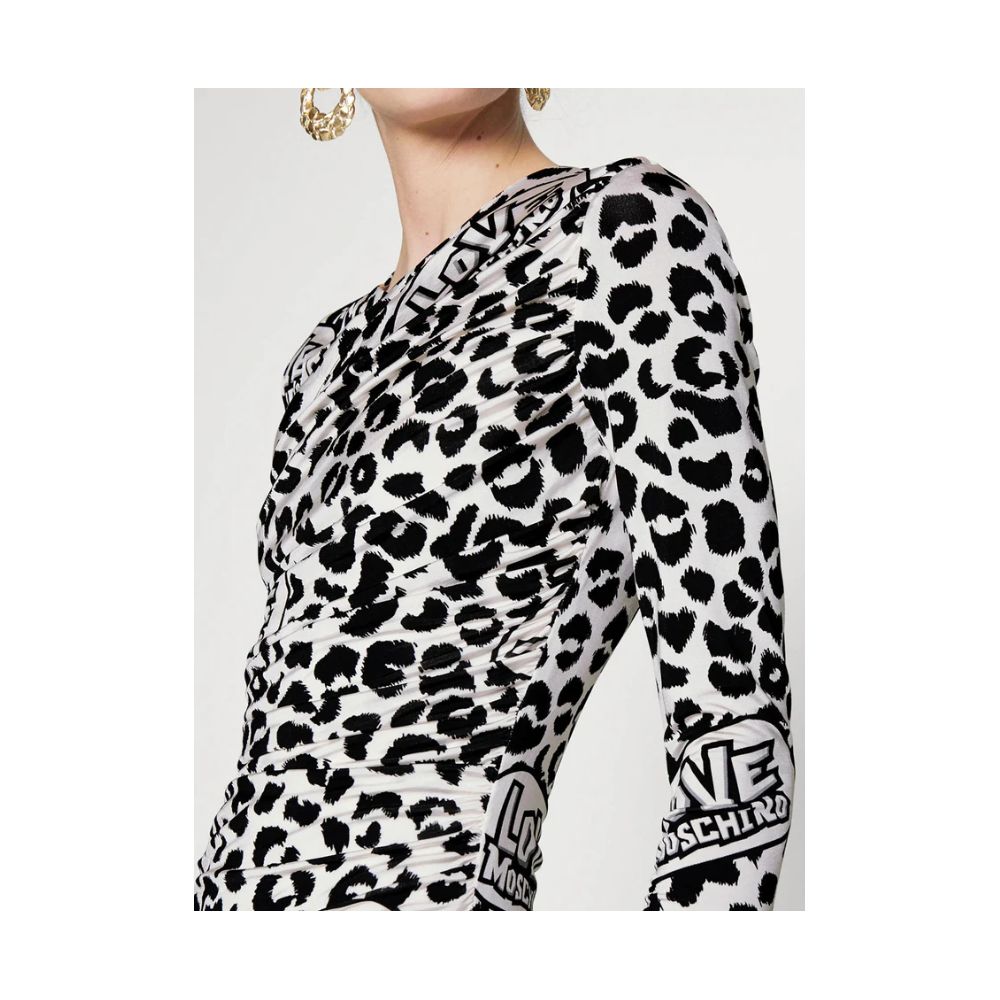 Love Moschino White Leopard Print Viscose Dress