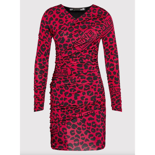 Love Moschino Red & Black Leopard Print Viscose Short Dress