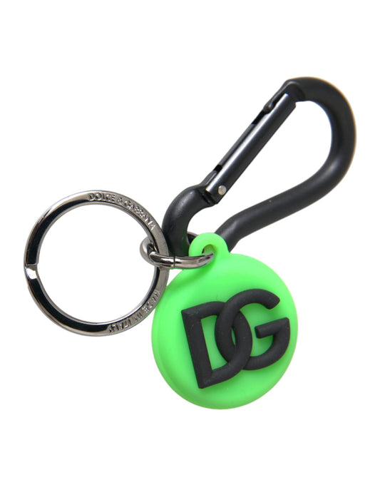 Green Rubber DG Logo Round Brass Metal Keyring Keychain