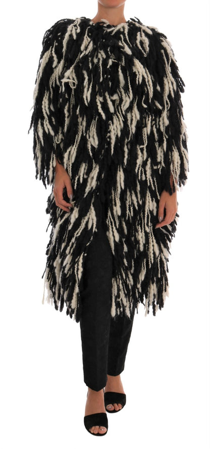 Black White Fringes Coat Wool Coat