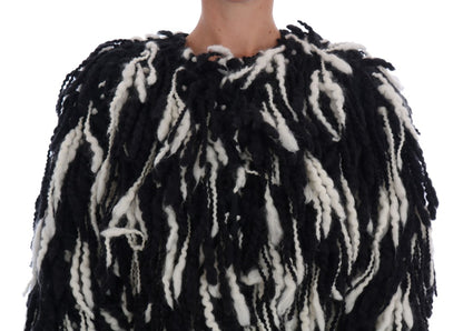 Black White Fringes Coat Wool Coat