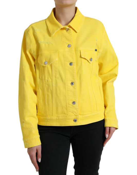 Yellow Cotton DENIM Jeans Button Coat Jacket