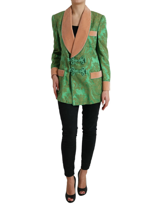 Green Floral Double Breasted Coat Jacket