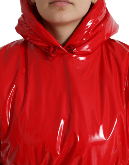 Shiny Red Hooded Cropped Short Coat Jacket