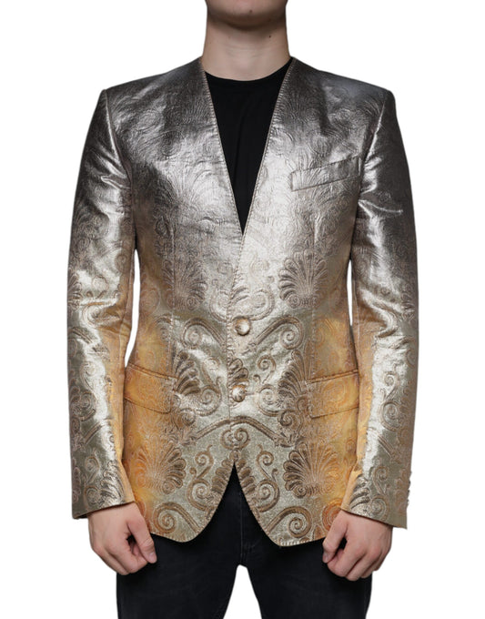 Gold Jacquard Single Breasted Dress Blazer