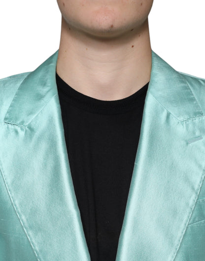 Mint Green Silk Single Breasted Coat Blazer