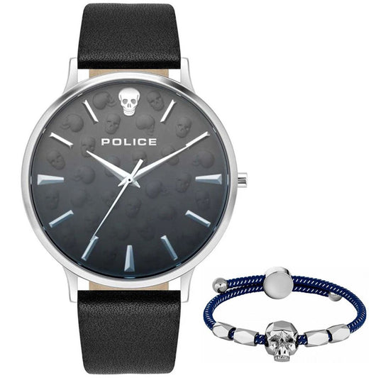 Police Men's Black Leather Watch