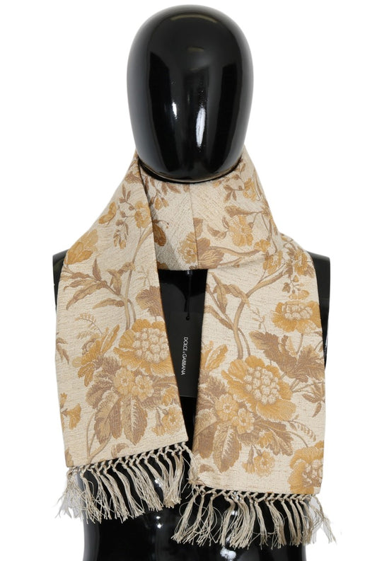 Elegant Beige Gold Jacquard Stole Scarf