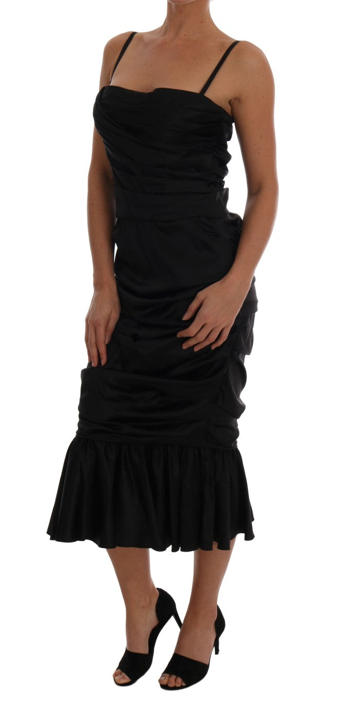 Black Mermaid Ruched Gown Dress