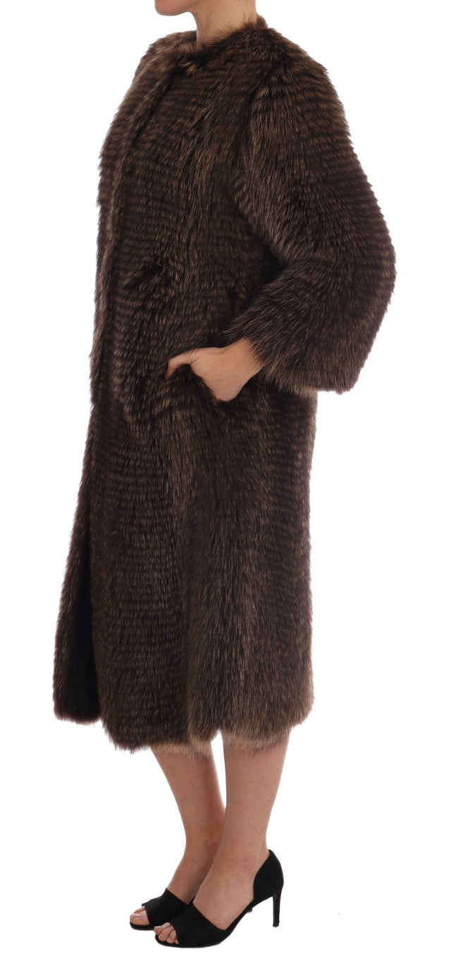 Brown Raccoon Fur Coat Jacket