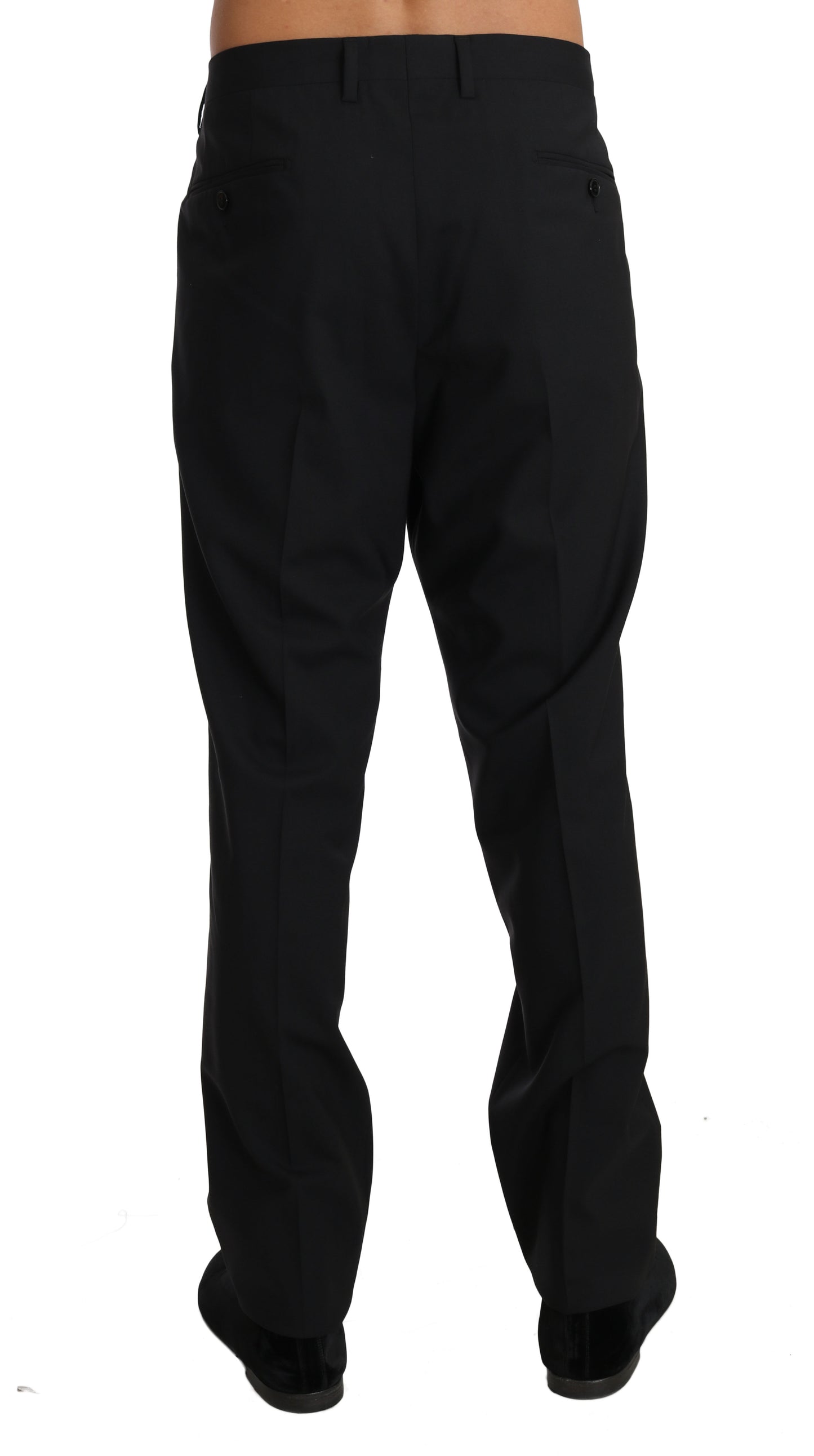 Black Wool Stretch Formal Trousers