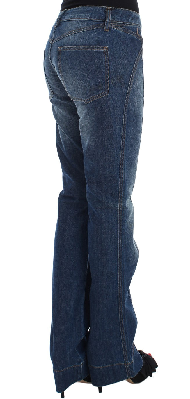 Blue Wash Cotton Stretch Boot Cut Jeans