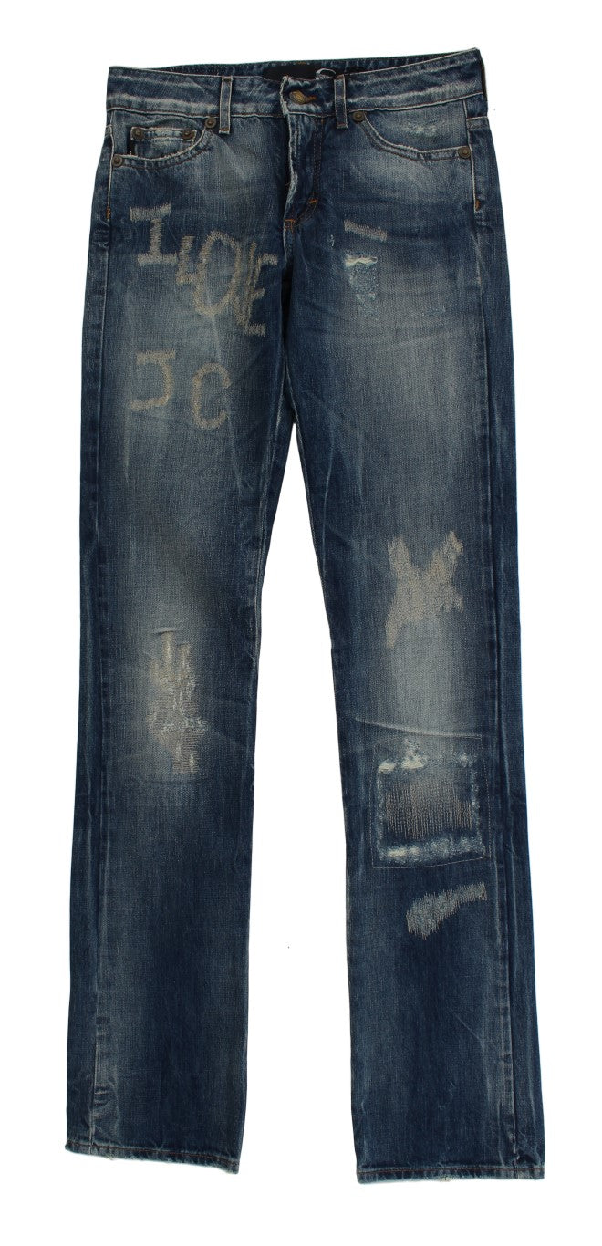 Blue Wash Torn Cotton Straight Fit Jeans