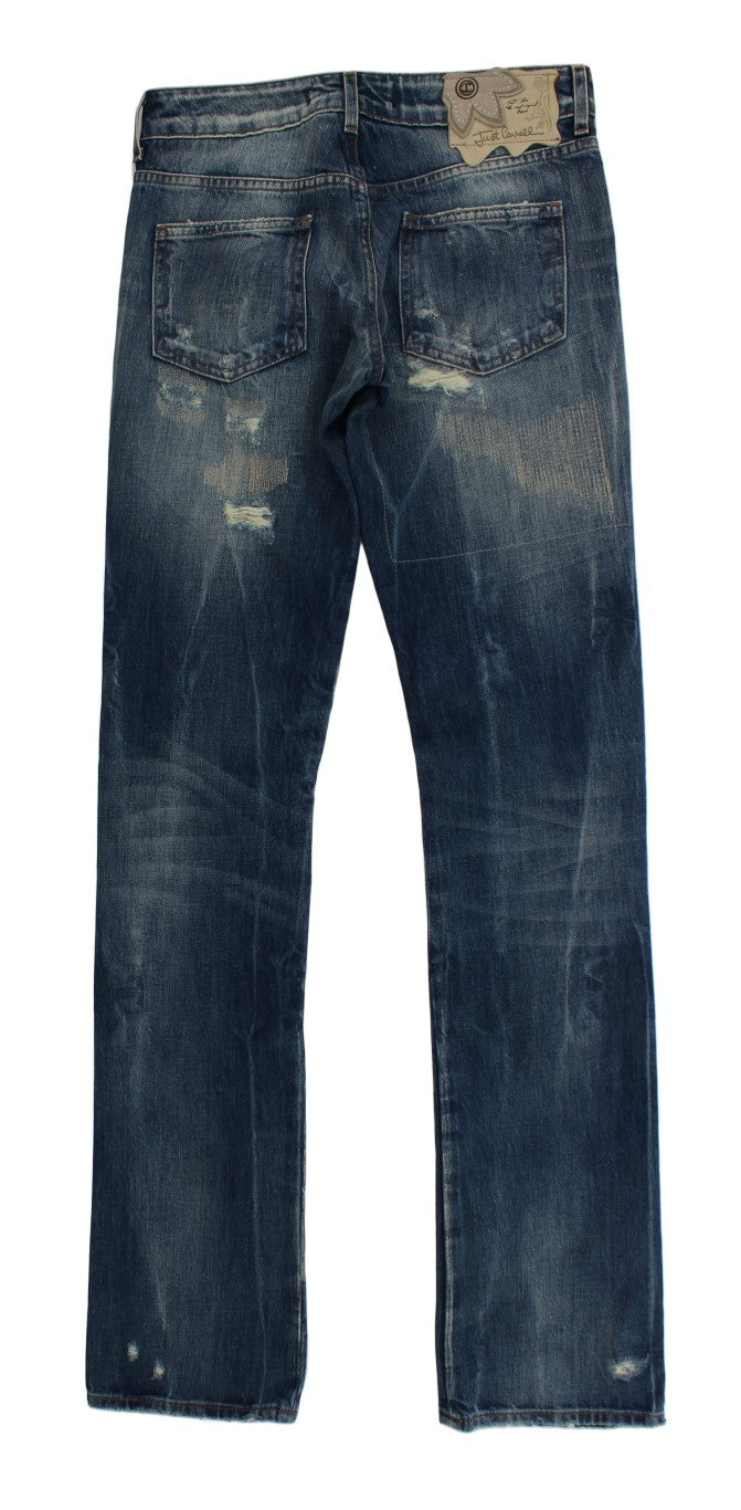 Blue Wash Torn Cotton Straight Fit Jeans