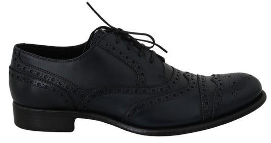 Dark Blue Leather Wingtip Oxford Dress Shoes