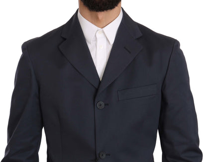 Romeo Gigli Men's Two Piece 3 Button Cotton Blue Solid Suit