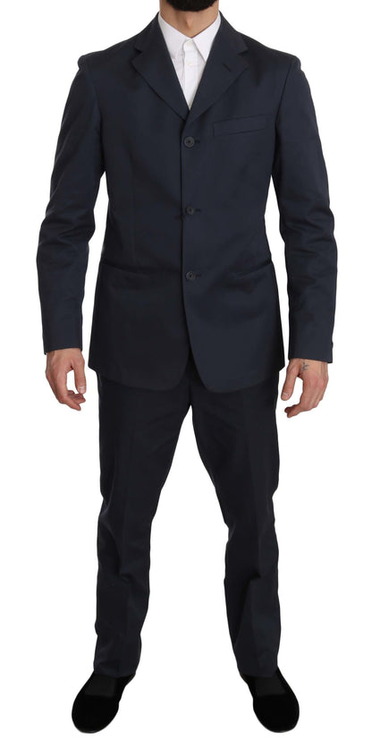 Romeo Gigli Men's Two Piece 3 Button Cotton Blue Solid Suit