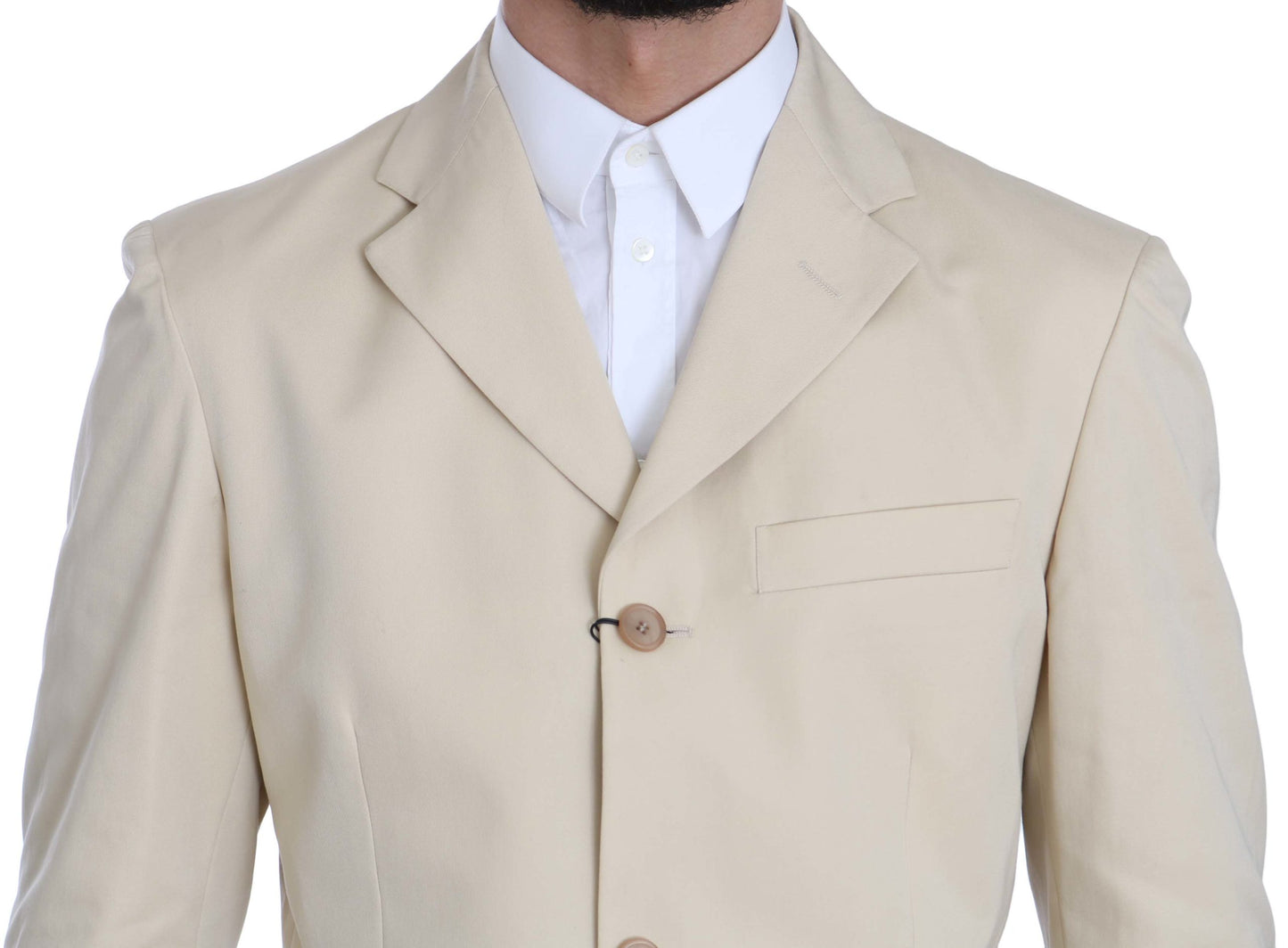 Romeo Gigli Men's Two Piece 3 Button Beige Cotton Solid Suit