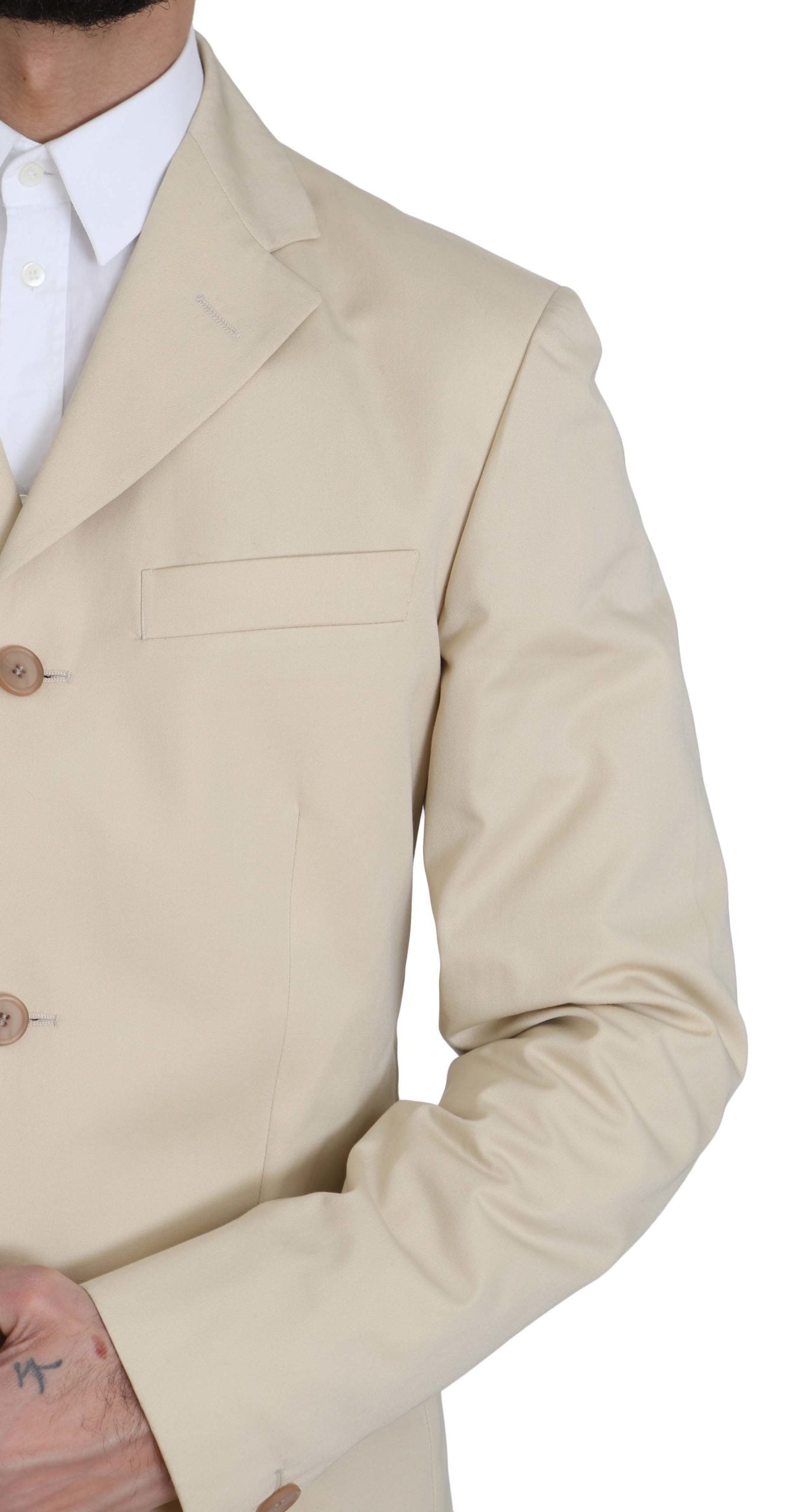 Romeo Gigli Men's Two Piece 3 Button Beige Cotton Solid Suit