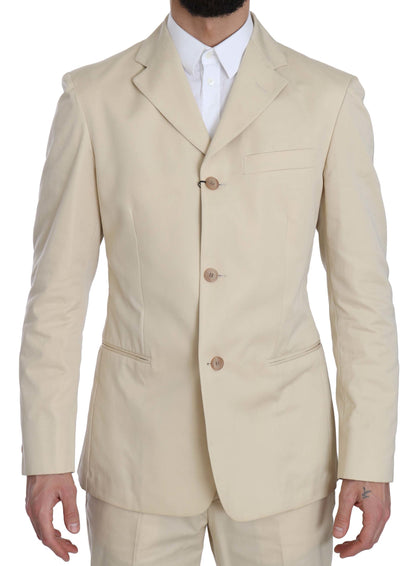 Romeo Gigli Men's Two Piece 3 Button Beige Cotton Solid Suit