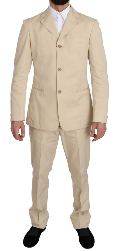 Romeo Gigli Men's Two Piece 3 Button Beige Cotton Solid Suit