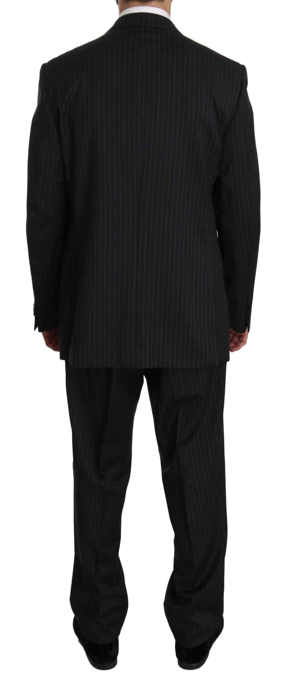 Z Zegna Black Striped Two Piece 3 Button 100% Wool Suit