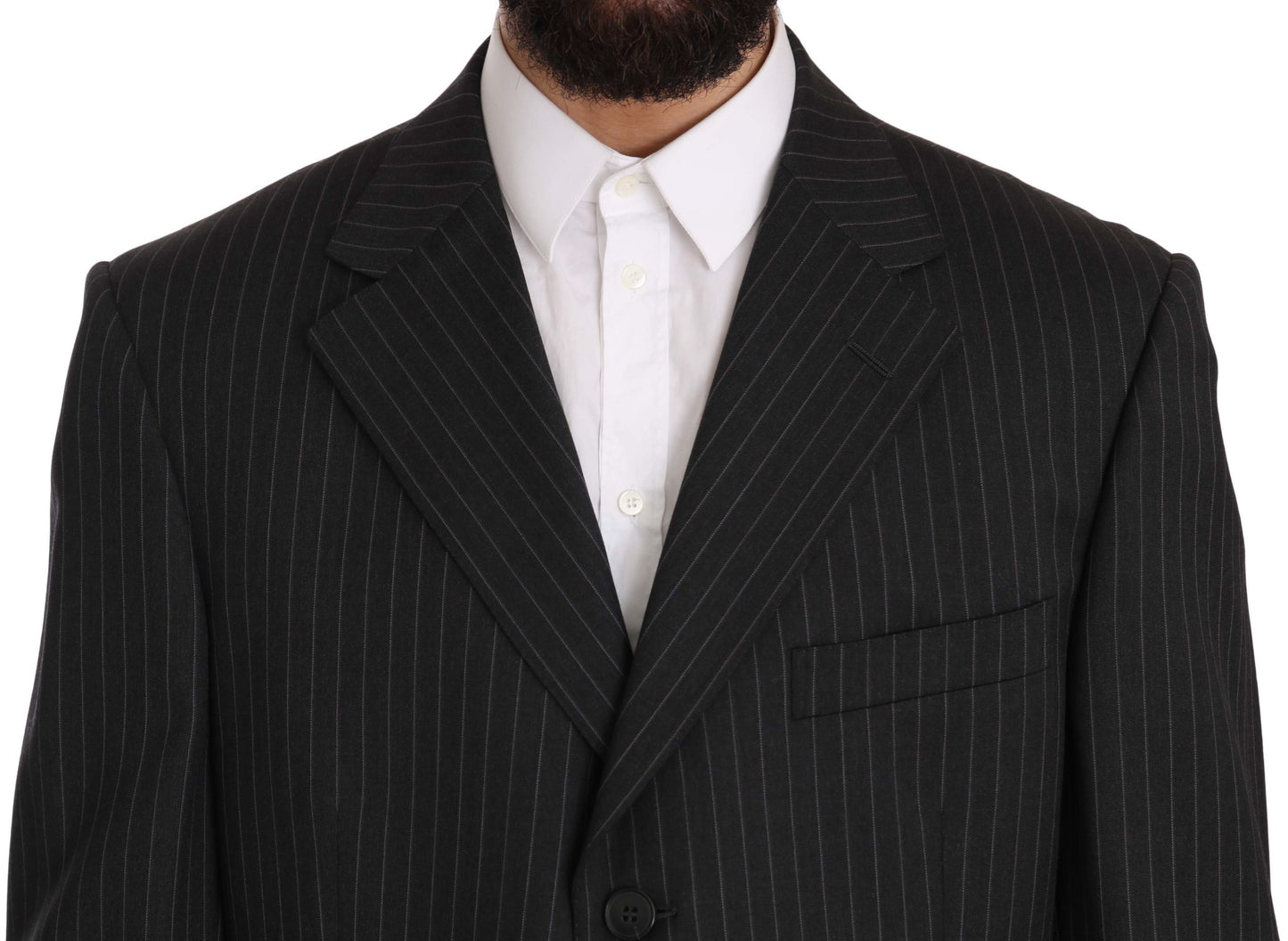 Z Zegna Black Striped Two Piece 3 Button 100% Wool Suit