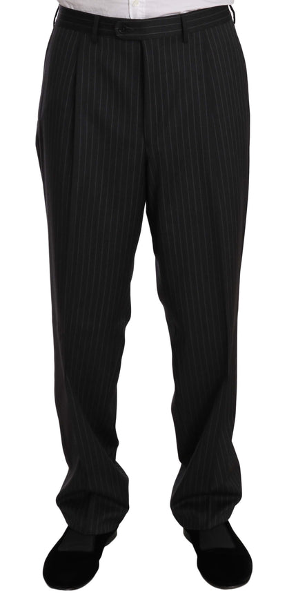 Z Zegna Black Striped Two Piece 3 Button 100% Wool Suit