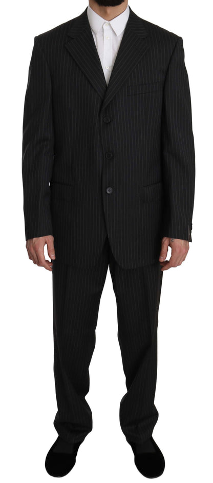 Z Zegna Black Striped Two Piece 3 Button 100% Wool Suit