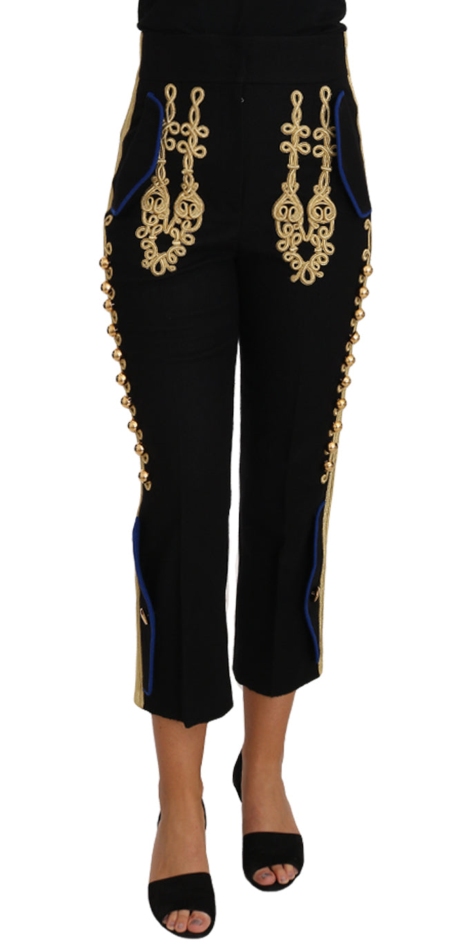 Elegant Black Military Embellished Pants